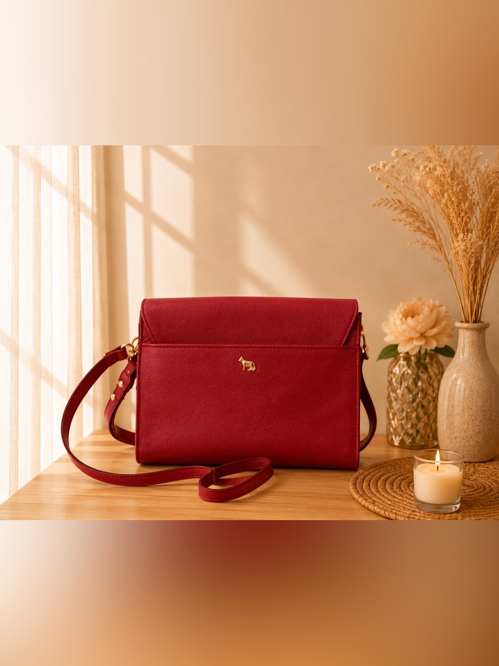 Emma Fox Burgundy Leather Shoulder Bag with Gold Accent - Picture 2 of 10